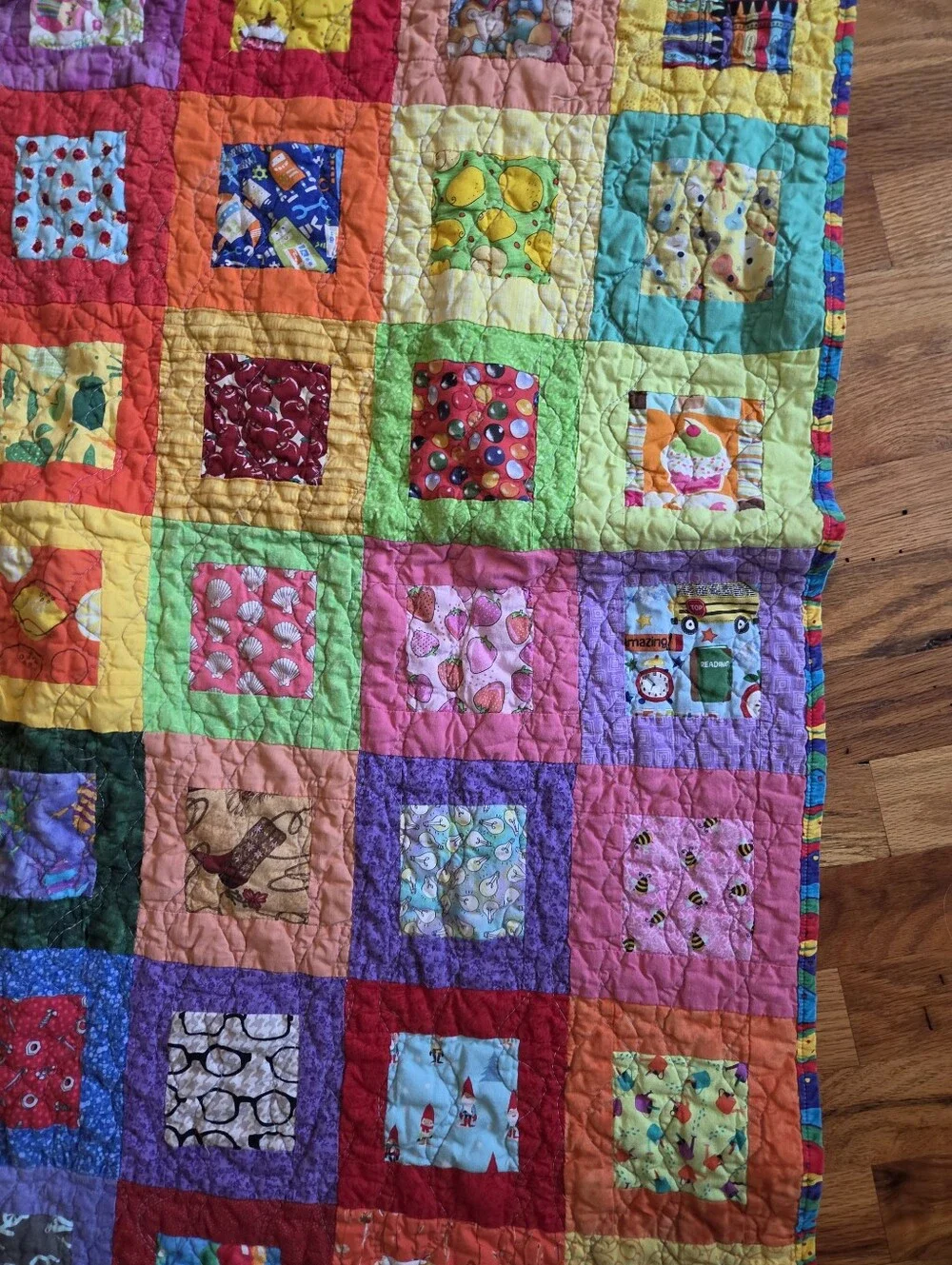 Colorful Patchwork Quilt Kids Happy Hearts Handmade Lap Size
